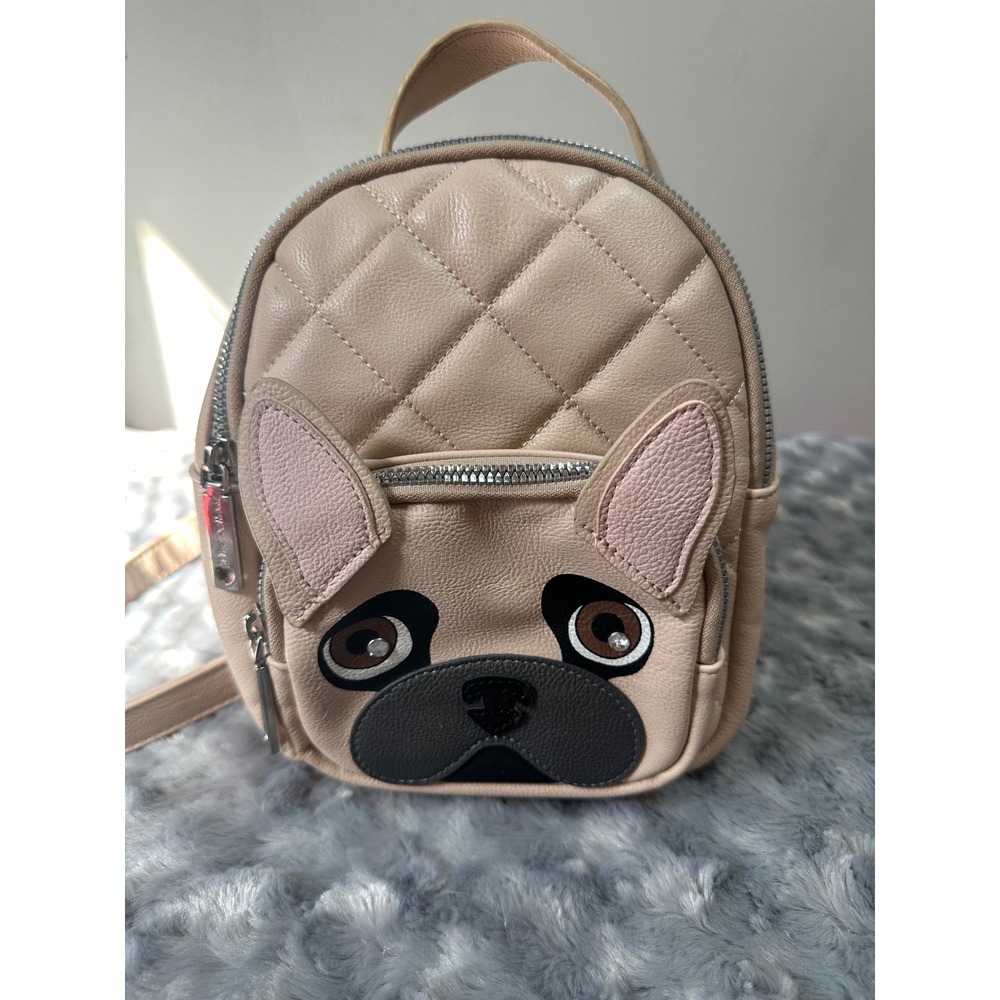 Betsey Johnson French Bulldog Mini Backpack Quilted Pink Faux Leather Bag